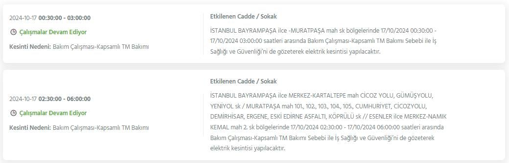 İstanbul'da bu gece yarısından itibaren 19 ilçede elektrik kesintileri yaşanacak 12